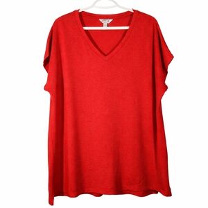 Orvis Classic Collection Red V-Neck Cap Sleeves Shirt Top Casual Plus Size